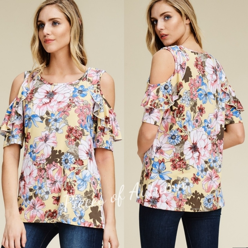 Floral cold shoulder top - Picture 4 of 7